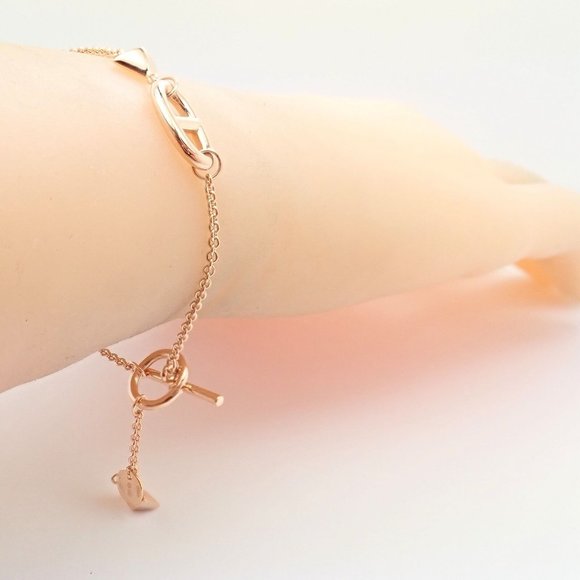 Authentic! Hermes 18k Rose Gold Signature Iconic Logos Link Toggle Bracelet - Picture 4 of 9